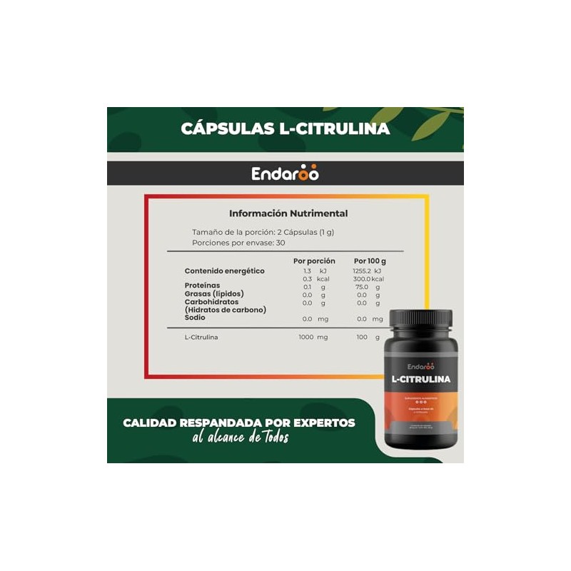 L-Citrulina 500 mg, 60 Cápsulas, Suplemento para Rendimiento Deportivo