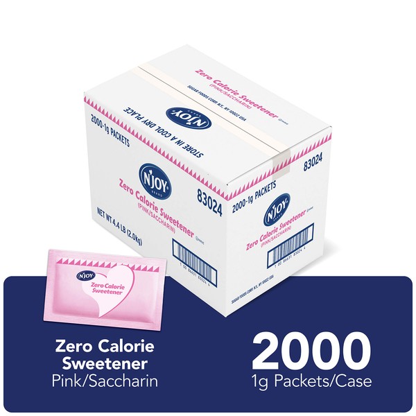 N'Joy Zero Calorie Sweetener | Pink Saccharin Packets | 2000 Count | Kosher | Gluten Free and Sodium Free, (83024)
