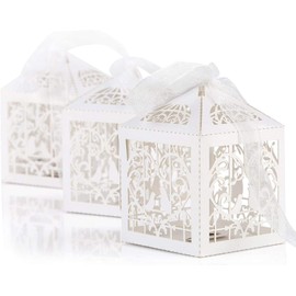 Naler 50 Caja de Regalo de Bautizo, Baby Shower, Boda, Caja de Regalo de Caramelos, Caja de Papel para Regalo de Boda, Regalo de Fiesta, Envoltorio con Cinta (Blanco)