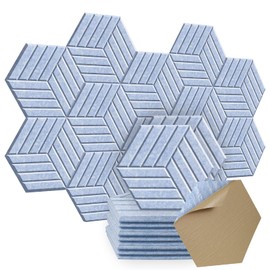 SHJADE Hexagon Acoustic Panels Self-Adhesive, 12 Pack 14" X 12" X 0.4" Sound Absorbing Panels, High Density Soundproofing Wedge Tiles(Light Sky Blue)