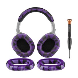 SOULWIT Ear Pads Cushions + Headband + Silicone Earpads Cover Protector, Replacement Kit for ATH M50, M50X, M50XWH, M50XBT, M50XBT2, M50S/LE Headphones, Replacement Repair Part (Purple Black)