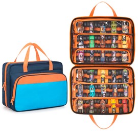 CURMIO Carrying Case Compatible with Monster Jam Trucks, Toy Cars Organizer Storage for 1:64 Scale Monster Truck, Holds Up to 34 Toy Trucks, Dark Blue (Bag Only)