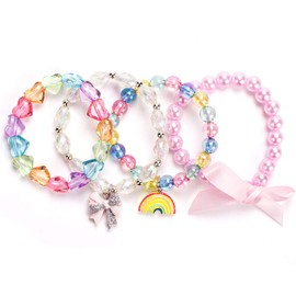 Maelovebunny 4pcs Elegant Girls Colourful Bracelets, Toddler Rainbow Jewelery Bracelets Party Bag Stocking Filler Friendship Bracelet Set