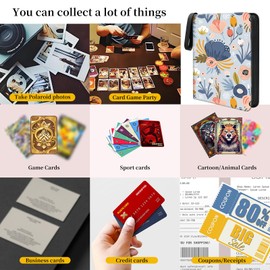 400-Card Trading Binder with 50 Removable Sleeves - Waterproof Storage for Standard Size Cards, Portable Collector Display Case (blue flower）