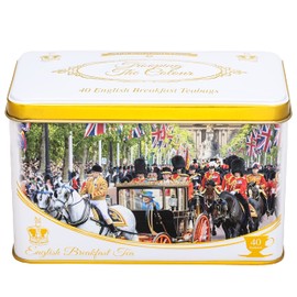 New English Teas Trooping The Colour Tea Tin with 40 English Breakfast Teabags, Queen Elizabeth II