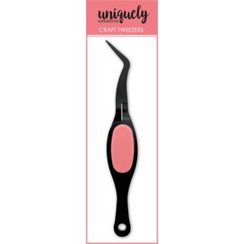 Uniquely Creative Craft Tweezers for DIY, Scrapbooking and Crafts - Stainless Steel Angled Precision Tip (Black and Pink, 12.7 x 2.5 x 2.5 centimetres)