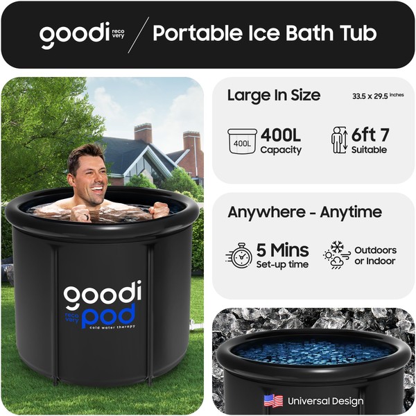 Large Portable Ice Bath Tub for Adults/Athletes, Upgraded Cold Plunge Tub Outdoor/Indoor, Ice Plunge Tub/Cold Plunge Bath for Cold Water Therapy 85x75cm (Black)