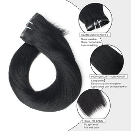 Sixstarhair Clip In Hair Extensions Human Hair Jet Black Hair Extensions 16 Inch 100 Remy Human Hair Extensions Silky Straight Grade 9A Extensions for Thick Hair