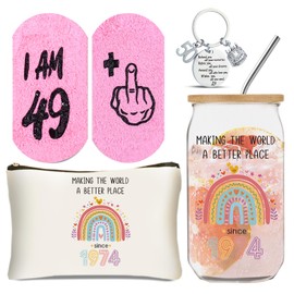 DHQH 50th Birthday Gifts for Her, Funny 50 Birthday Gifts Baskets, Happy 50 Year Old Christmas Gifts for Women Friends Wife Mom Sister, 16oz Glass Cup Gifts Set for 50 Year Old Women