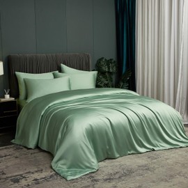 DXHOME Bamboo Bed Linen 135 x 200 cm Green Plain Luxury Bamboo and Microfibre Silky Bed Linen Soft Breathable Shiny Bamboo Fibres 2-Piece with Zip and 80 x 80 cm Pillowcase