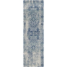 SAFAVIEH Evoke Collection EVK260C Oriental Medallion Distressed Non-Shedding Living Room Entryway Foyer Hallway Bedroom Runner, 2'2" x 7' , Ivory / Blue