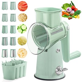 Rotary Cheese Grater, 5 in 1 Cheese Grater with Handle, Replaceable Stainless Blades Cheese Shredder, Cheese Vegetable Slicer, Easy to Clean Kitchen Gadgets with Storage Box