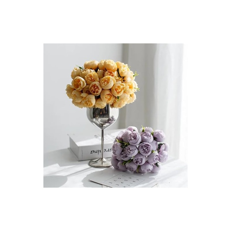 Flores de seda de peonía, 27 cabezas, florero de mesa,