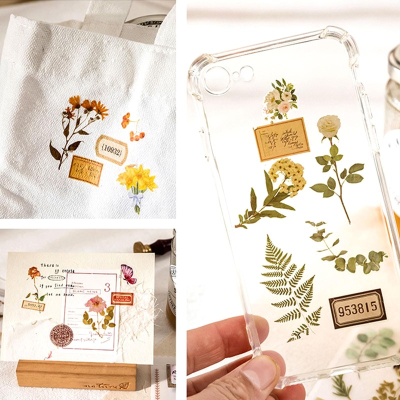 WANDIC Flower Rub Stickers 6 Styles 12 Sheets Natural Plant