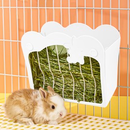 MdakeGo Rabbit Hay Feeder, Hanging Rabbit Hay Feeder Rack for Internal and External Cage, Reduce Mess, Cage Hanging Hay Holder for Rabbits Chinchilla Bunny Guinea Pig (White)