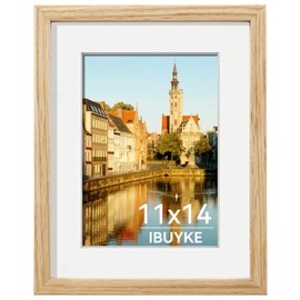 IBUYKE 11 x14 Picture Frame,Solid Oak Wood 11x14 Photo Frame with Mat to 8x10,11x14 Picture Frames With Tempered Glass,Wall Mount Display,Home Decor,Natural Oak 14 x 11 Frame,UWPF1114N