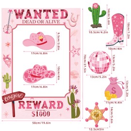 SKIRUP Wanted Poster Photo Prop Western Photo Booth Prop Selfie Frame Poster Banner Backdrop Wanted Sign for Cowgirl Last Disco Decoration Rustic Birthday Let's Go Girls Party Supplies