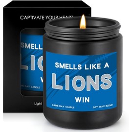 Smells Like A Lions Win Scented Candle Football Themed Merch Fan Shop Men Women Sport Stuff Gear Cave Decor Detroit Team Accessorie Guy Him Brother Dad Friend Boyfriend Birthday Unique Cool Funny Gift