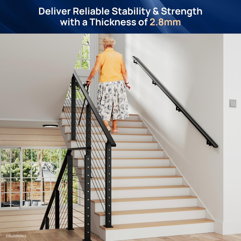1 Pack 6FTx 2"x1" Aluminum Black Handrail with Self Drilling