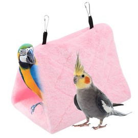 TOPINCN Peony Parrot Hammock Bird Nest Warm Soft Plush Hammock Hanging Cage Tent for Birds Parrot Winter Warm Bed Pet Toy Pouch Cotton Bed (M-Pink)