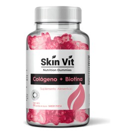 Colágeno + Biotina Skin Vit 60 Gomitas Súper Premium Sabor Fresa | Apoyo Crecimiento Cabello y Uñas