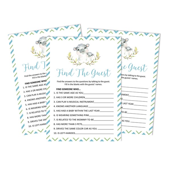 Inkdotpot Hippo Jungle Animals 50 Find The Guest Baby Shower