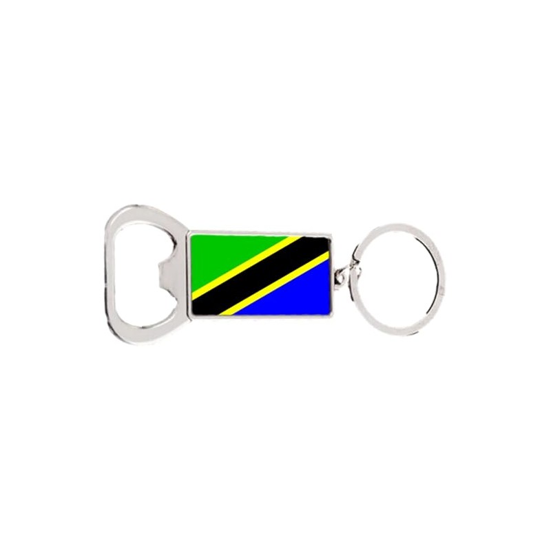 Tanzania Rectangle Bottle Opener Metal Keyring and Velvet Gift Bag