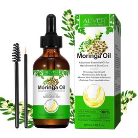 Moringa Oil Hair Growth – 100% Pure Cold Pressed Organic Oil – Anti-Hair Loss Treatment, Scalp, Eyebrow, Eyelash, Skin Care, Anti-Aging Moisturizer