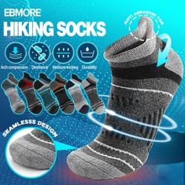 Merino Wool Ankle Hiking Running Socks Warm Thermal Winter Thick Compression Cushion No Show Moisture Wicking Gifts Stocking Stuffers Socks for Men Women 6 Pairs(Mix,L)