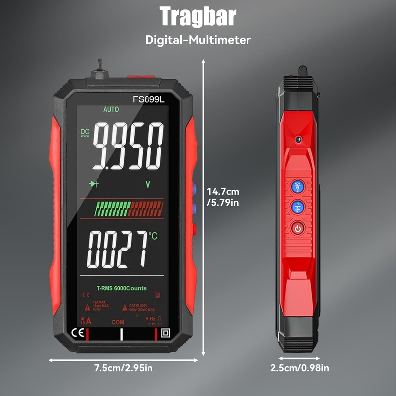 Digital Multimeter, Current Meter Voltmeter with 6000 Counts, Auto Ranging,