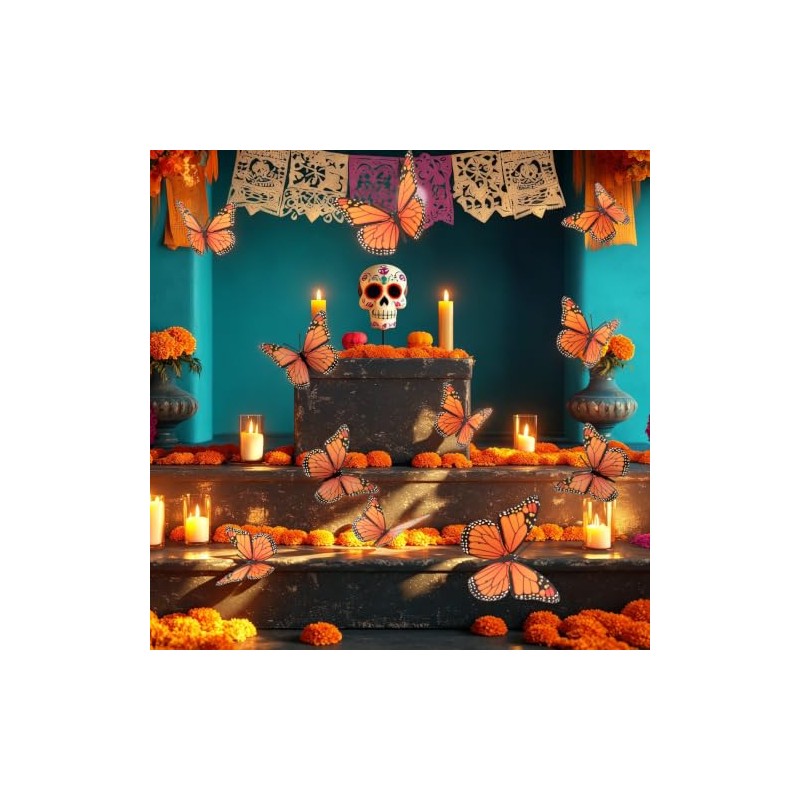 AmazingSpark - 12 decoraciones de mariposa monarca, naranja, 12/10/8