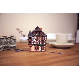 Midene Ceramic Houses and Villages Collection - Handmade Christmas Village House Replica of The Original House Kaysersberg, Alsace, France, Tea Light Candle Holder Home Decor Clay House