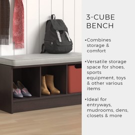 ClosetMaid 1632 Cubeicals 3-Cube Storage Bench, Espresso with Gray Cushion