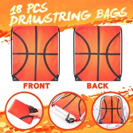 Reginary 18 Pcs Basketball Drawstring Bag and 18 Pcs Basketball Bracelet Bulk, Basketball Goodie Bags Basketball Drawstring Backpack Adjustable Braided Basketball Charm Bracelet for Boys Girls