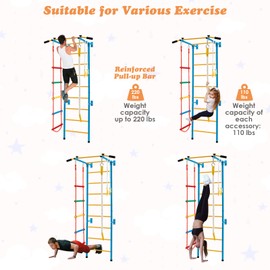 Costzon Costzon 5 in 1 Climbing Toys for Toddlers, Indoor Kids Gym for Exercise, Steel Ladder Wall Set with Wall Ladder, Pull-up Bar, Rope, Gymnastic Rings, Solid Wall Set up, Climber Ladder Boys Girls Gift
