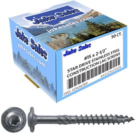 Jake Sales #15 x 2-1/2" Construction Lag Screw Stainless Steel T-30 Torx/Star Drive Heavy Duty Lag Screw Far Superior to Common Lag Screws Modified Truss Washer Head - 50 Count