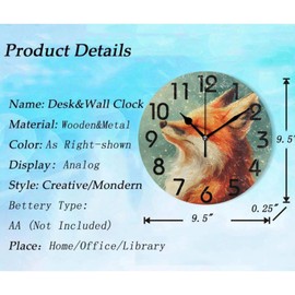 ZzWwR Pretty Funny Enjoyed Red Fox Round Wall Clock, 10 Inch Analog Quiet Non Ticking Desk Clock for Home Kitchen/Living Room/Bedroom/Bathroom/Office