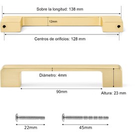 Tiradores para Cajones 10 Piezas Jaladeras, Agarraderas para Gabinetes de Cocina con Tornillos, Manijas para Muebles Centros de Orificio de 128 MM