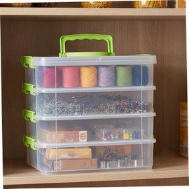 Contenedores de almacenamiento apilables y transportables, caja de almacenamiento para manualidades 4 niveles con asa y tapa, contenedores organizadores portátiles plástico verde para el hoga