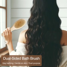 Jaasuee Dry Body Brush for Lymphatic Support + Cellulite Massage - Natural Bristle Skin Exfoliator for Back, Legs, and Feet - Body Scrub for Ingrown Hair and Skin Bumps