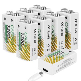 TEMIBATT 9 Volt Lithium Battery, 8 Pack Rechargeable 9V Batteries for Smoke Detector,Wireless Microphones, multimeters