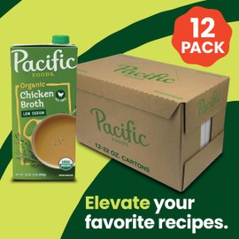 Pacific Foods Low Sodium Organic Free Range Chicken Broth, 32 oz Carton (Case of 12)