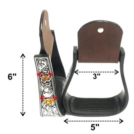 Majestic Ally Western Horse Aluminum Black Engraved Stirrups- Adults (Silver-Black)