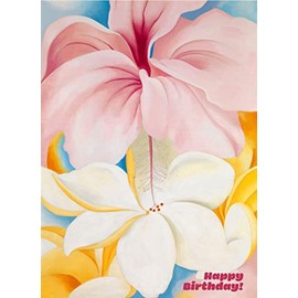 HAPPY BIRTHDAY Greeting card ~ Pretty Pink and White Hibiscus Flowers ~ Birthday Wishes Vintage Large Greeting Card