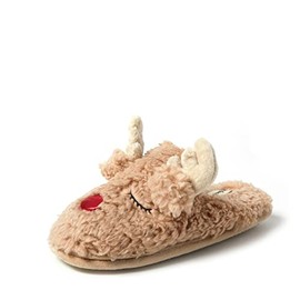Dearfoams Women's Shay Giftable Holiday Themed Novelty Scuff Slipper, Reindeer, Small