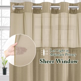 Gibelle No Hook Waffle Weave Shower Curtain with Snap-in Fabric Liner Set for Bathroom, Hotel Style with Mesh Top Window, Waterproof & Washable, Ombre Sage Green, 72x74