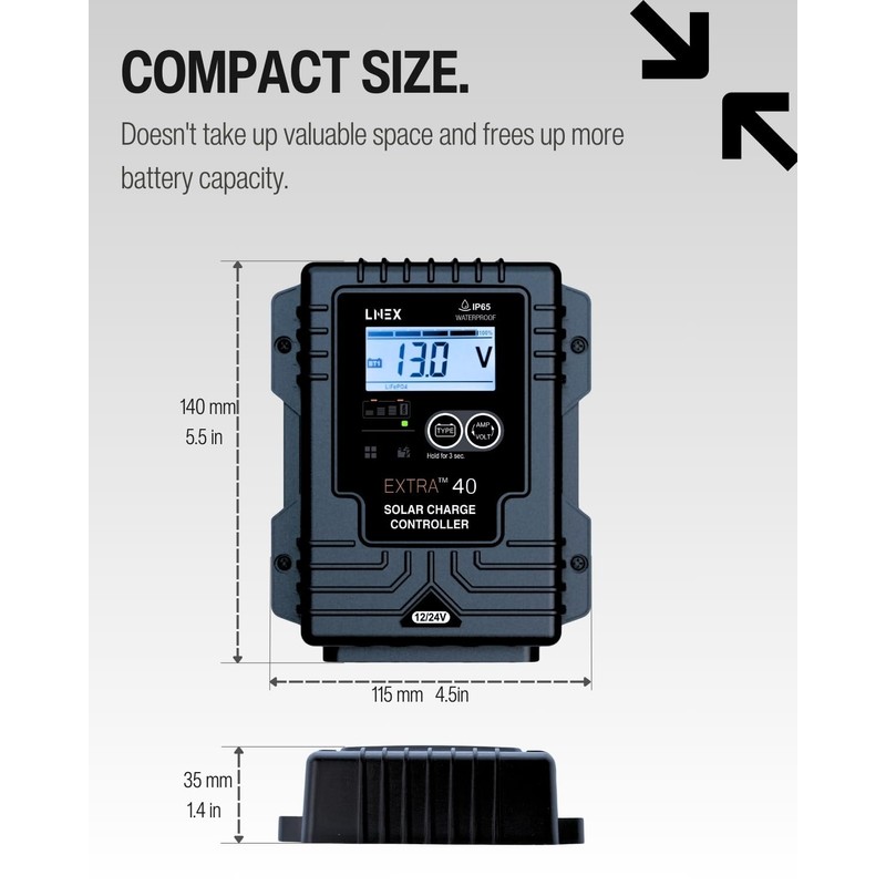 LNEX Solar Charge Controller Waterproof, 40A Solar Panel Regulator with