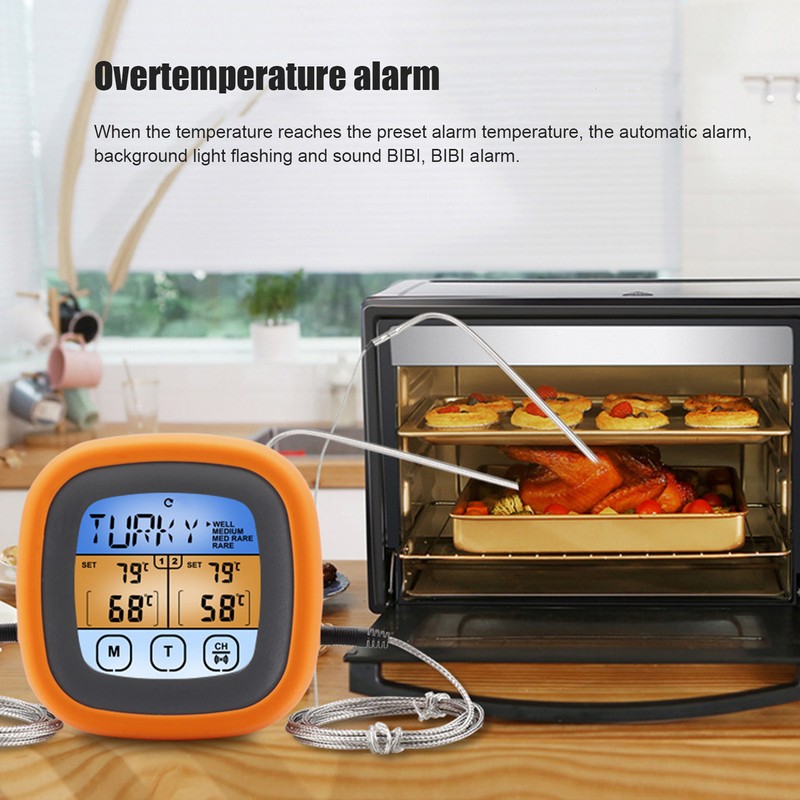 Barbecue Oven Thermometer Dual Probe Electronic Digital Display Touch Button