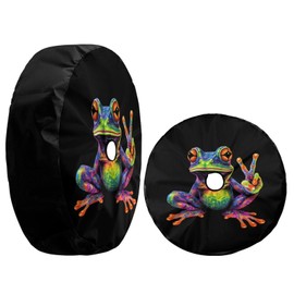 KiuLoam Peace Colorful Frog Tie Dye Swirl Spare Tire Cover with Backup Camera Hole Universal Sunscreen Waterproof Wheel Covers for Trailer RV SUV Truck and Many Vehicles (16" for Diameter 29"-31")