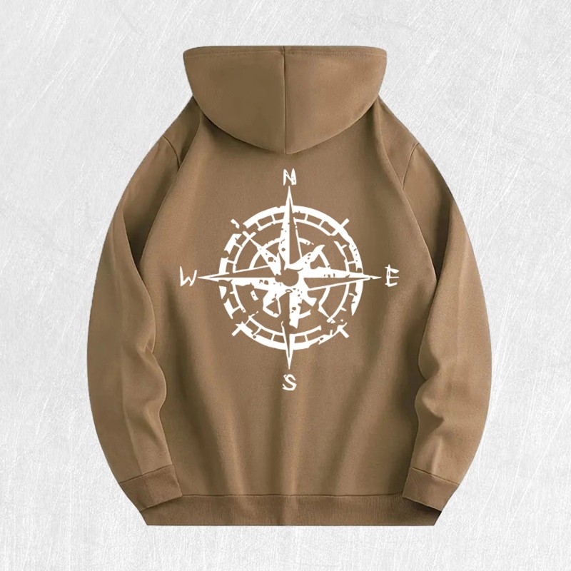 Compass Graphic Hoodie 100% Cotton US Warehouse 6 ColorsColor: Light